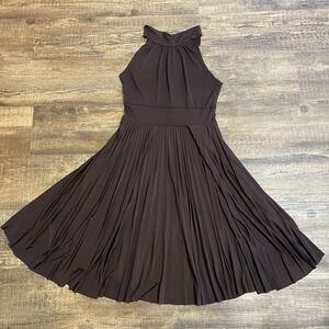 Soprano Brown Pleated/Swish Halter Dress Soft Romantic Capsule Wardrobe Small